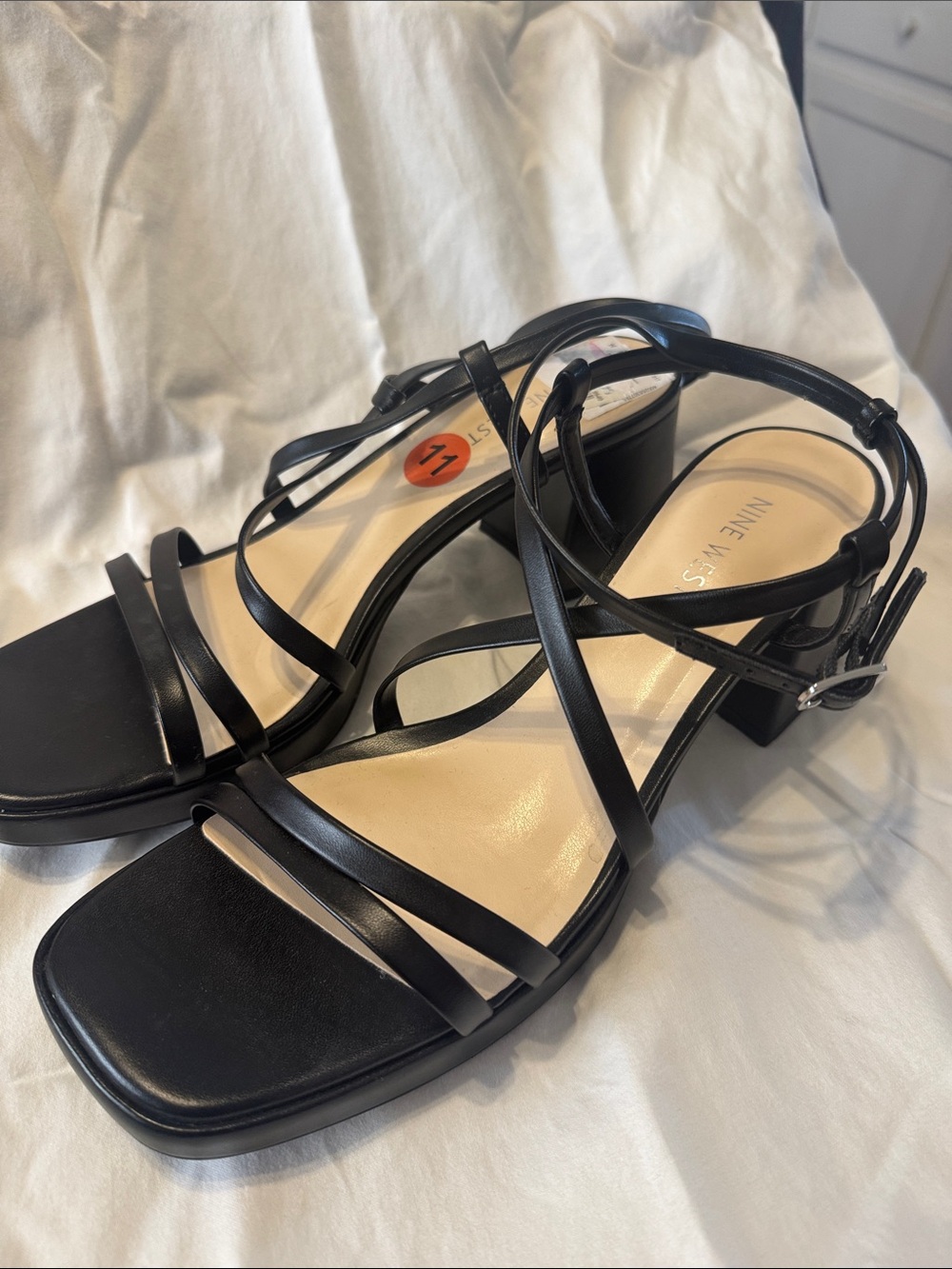 Nine West Black Strappy Square-Toe Block Heel Sandals
